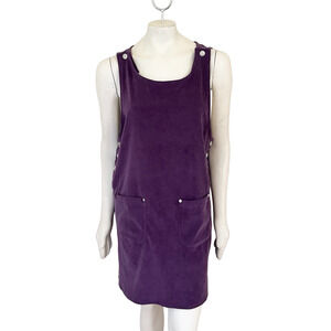 VTG 90s DENIM&CO Jumper Dress in Eggplant Purple Patch pockets Knee length SZ M
